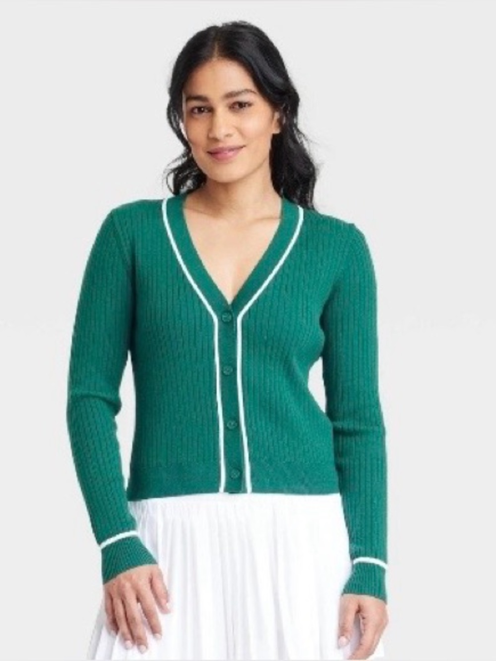 All in Motion Women’s Tipped Ribbed Cardigan Sweater, Dark Green, Size XS, NWT!